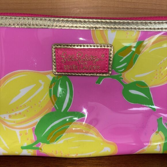 2 Lilly Pulitzer/ Estee Lauder Make Up Bags Pink & Lemons Zip Cosmetic Travel - Picture 10 of 10